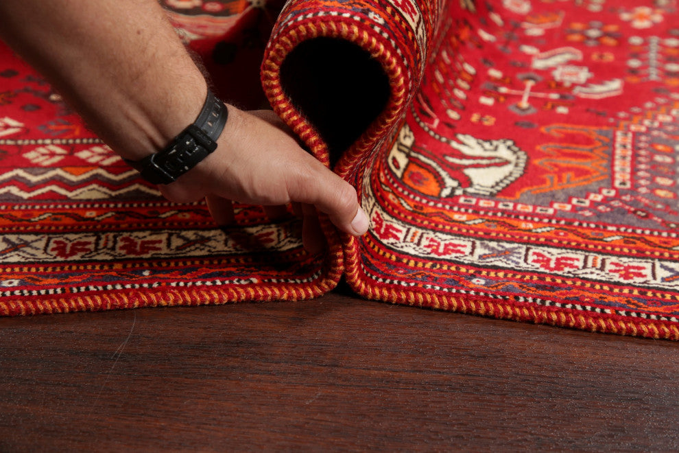 Consigned, Faded Traditional Handmade Vintage-Style Persian Area Rug, Red, 5x8