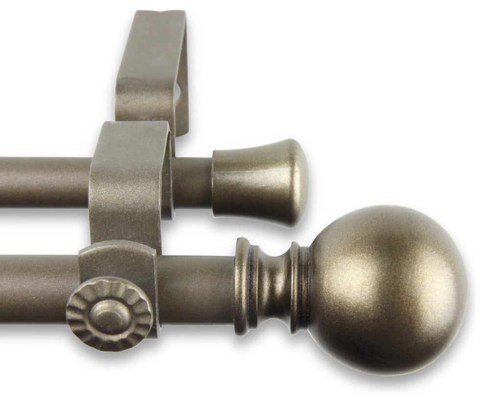 Luna Double Curtain Rod 5/8"WW 28-48"D, Antique Gold