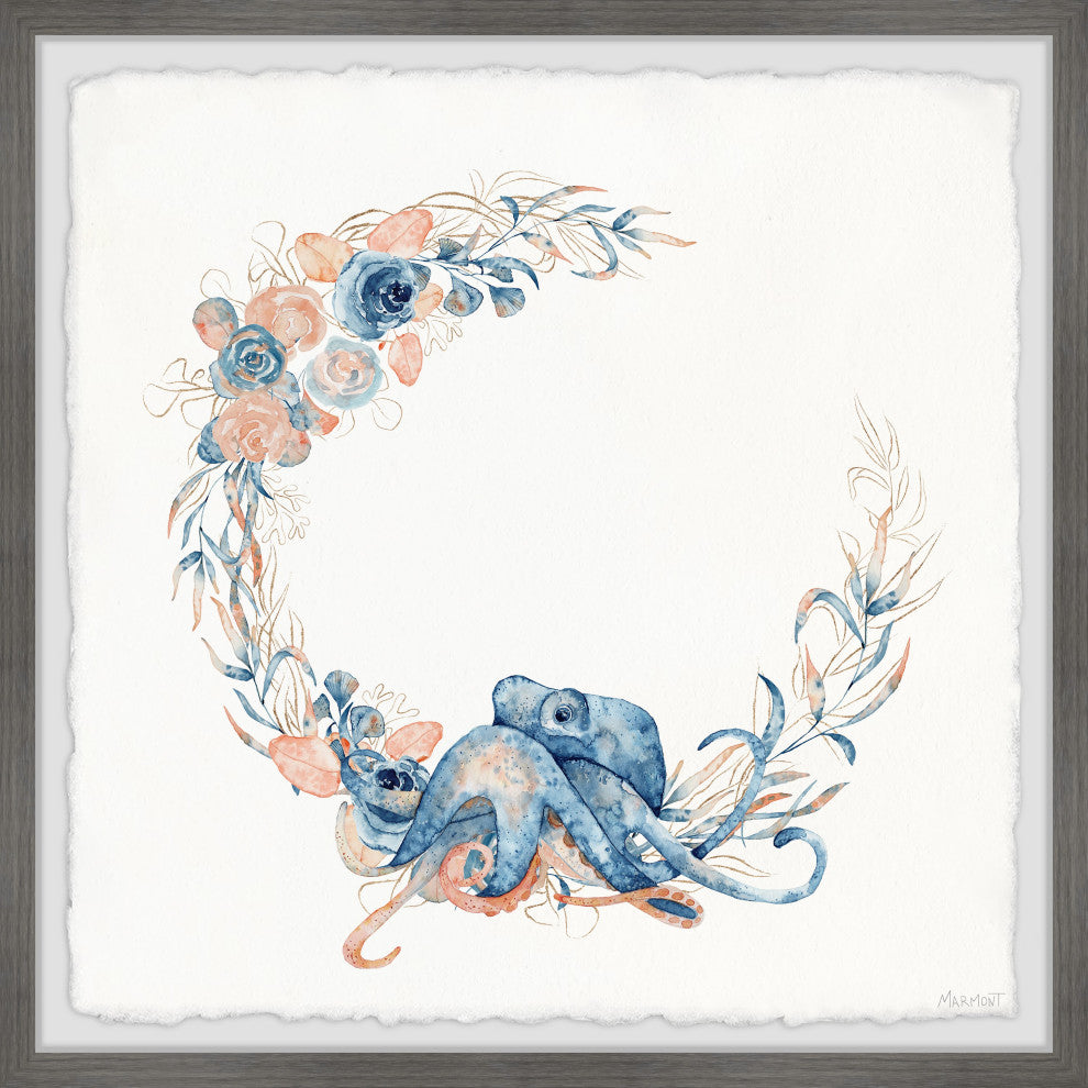 "Flower Crown Octopus" Framed Painting Print, 32x32