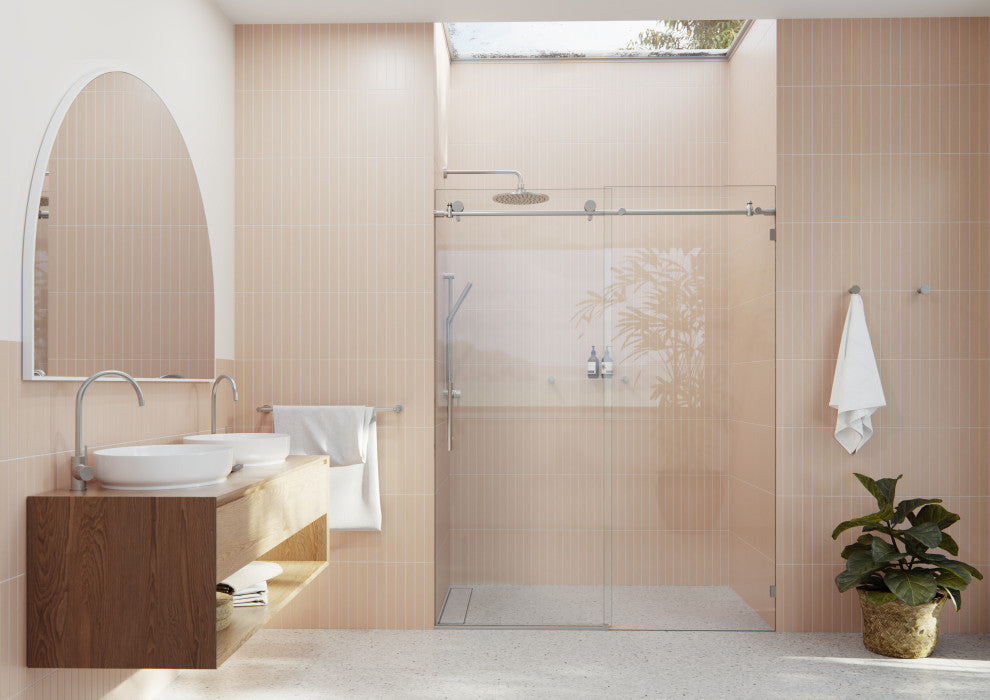 60-64"x78" Frameless Sliding Shower Door, Brushed Nickel