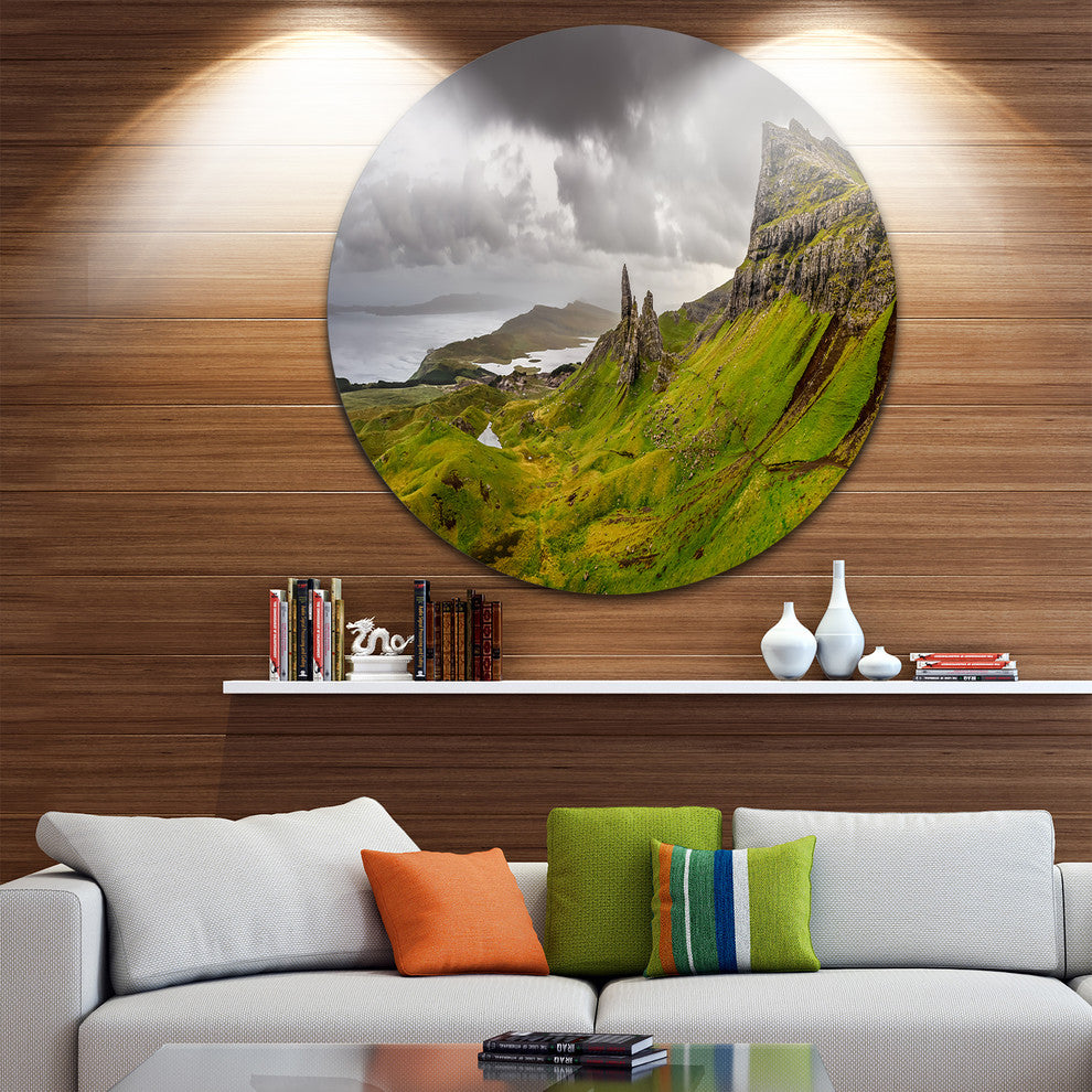 Storr Mountains Panorama, Landscape Photo Large Disc Metal Artwork, 36"