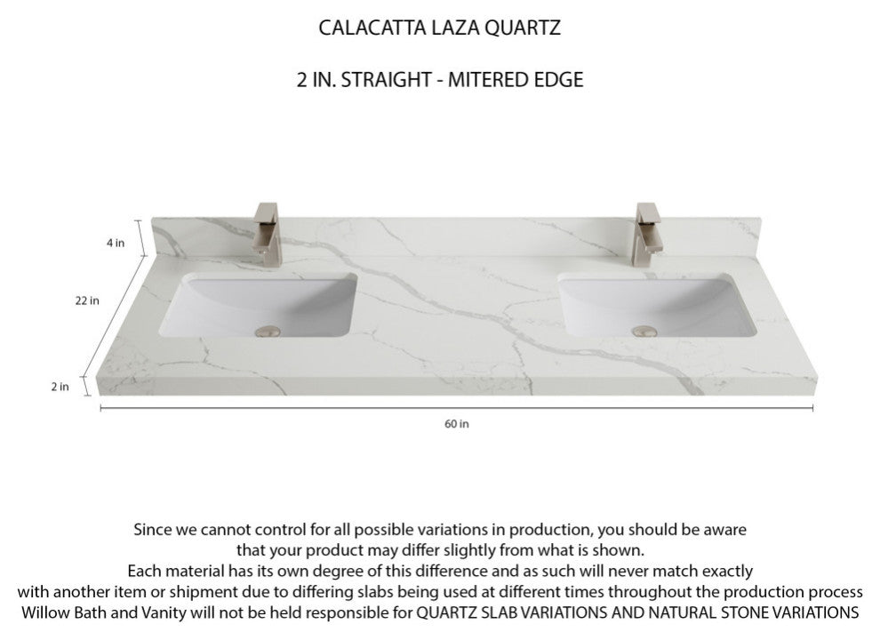 Aberdeen 60 Double Bathroom Vanity in White 2" Calacatta Laza