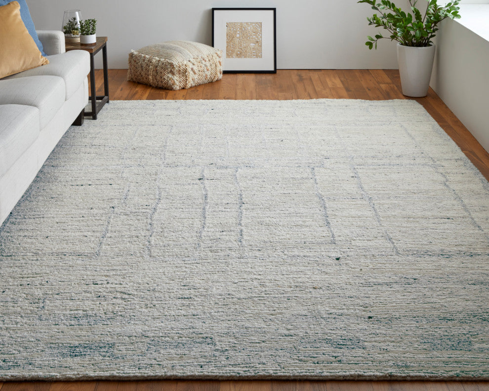 Conor Modern Distressed, Ivory/Gray/Blue, 11'6"x15' Area Rug
