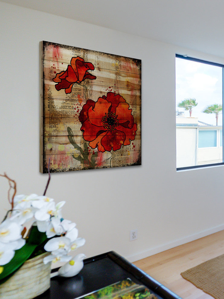 Marmont Hill, "Dark Red Poppies" by Vicki Butler Print, Natural Pine Wood