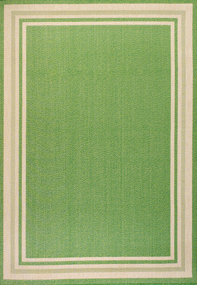 James Modern Border Stripe Indoor/Outdoor Area Rug, Green/Cream, 5x8