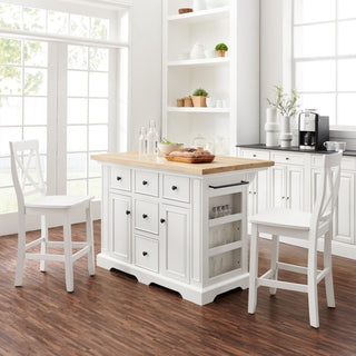 Julia Wood Top Island With X-Back Stools, Island and 2 Stools