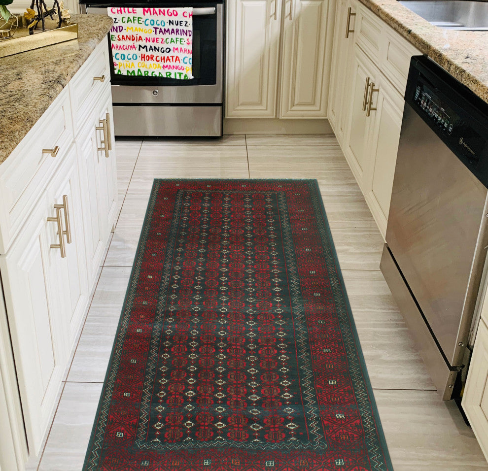 Vintage Distressed Houston Red/Green Runner, 3'9x7'8