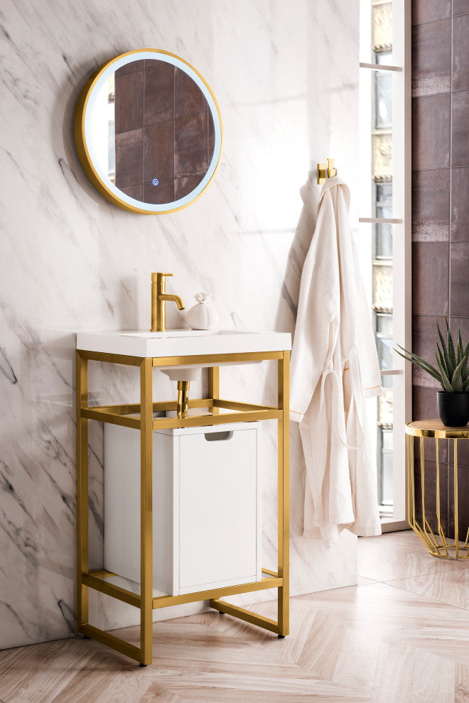 Boston 20" Sink Console, Radiant Gold, Gloss White, White Gloss Top