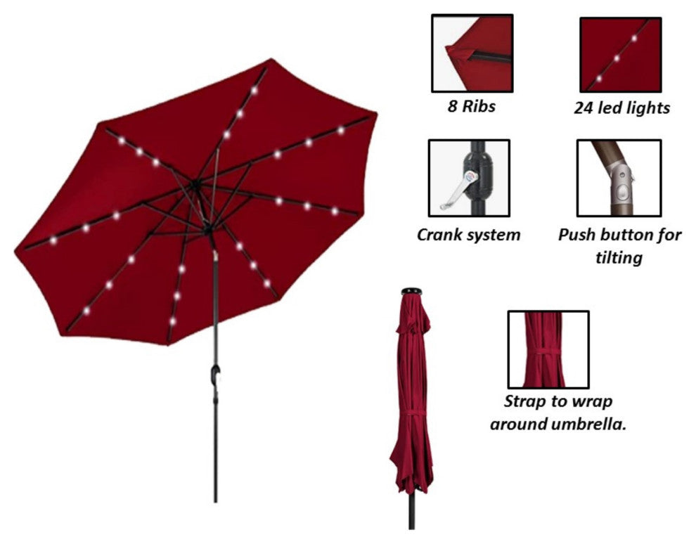 Az Patio Heaters Solar Market Umbrella With Led Lights In Red