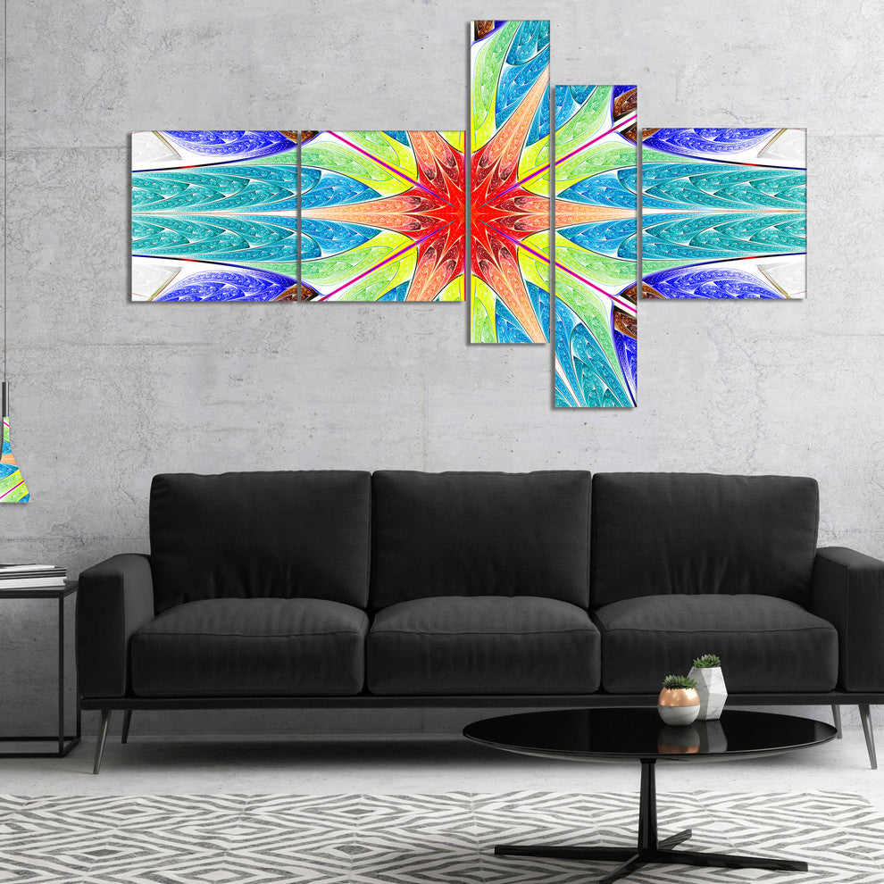 Extraordinary Fractal Blue Design, Abstract Canvas Art Print, 60"x32", 5 panels