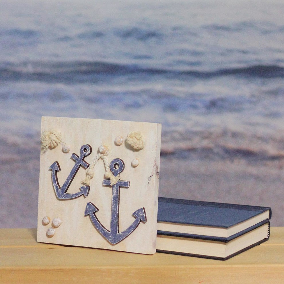 7" Cape Cod Inspired Double Anchor Wall Hanging Plaque With Seashells