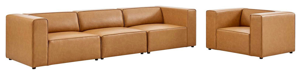 Mingle Vegan Leather Sofa and Armchair Set, Tan