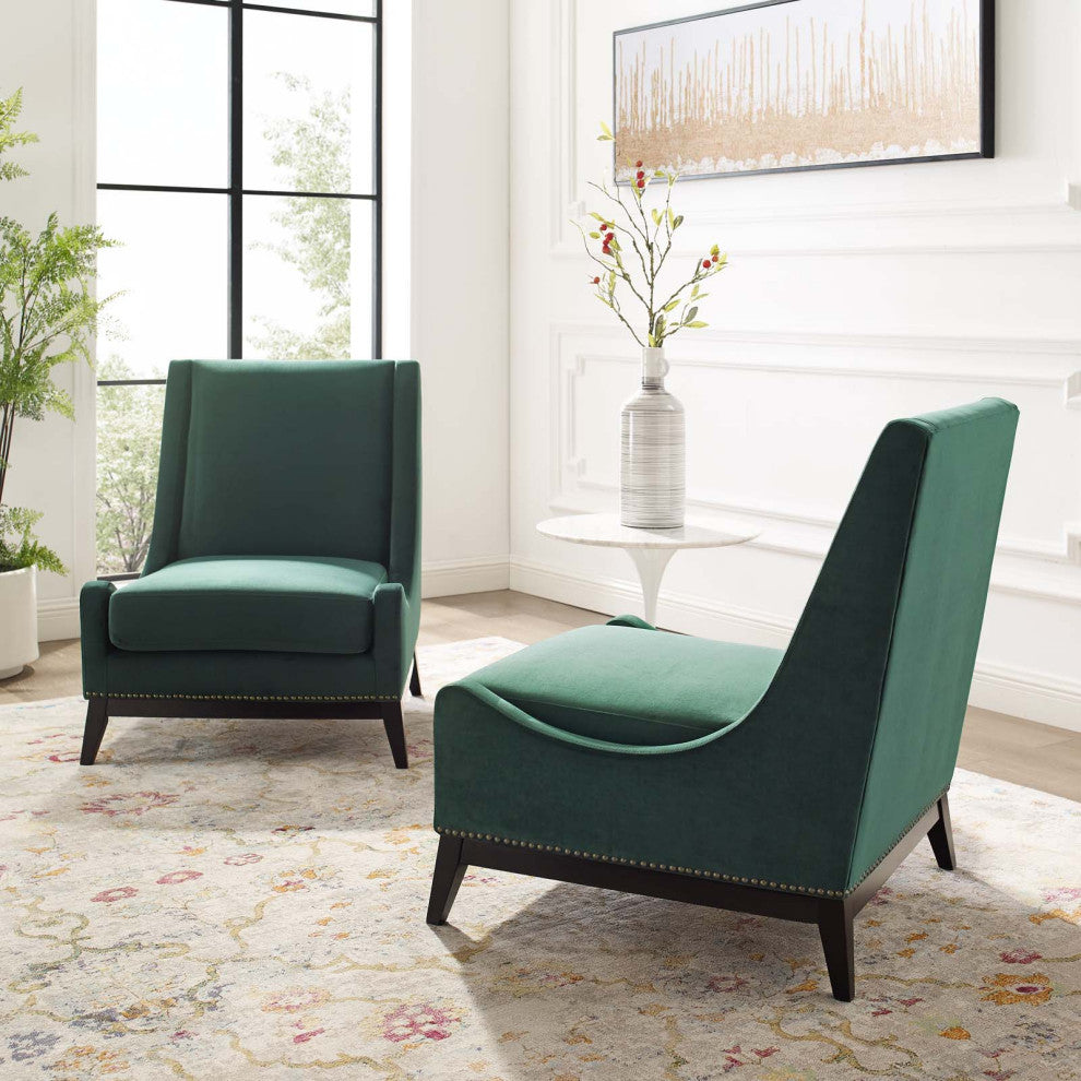 Armchair Accent Chair, Set of 2, Velvet, Green, Modern, Lounge Hospitality