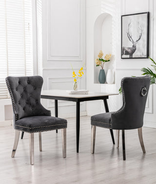 Home Beyond Tufted Velvet Wingback Dining Chairs Set of 2, Gray