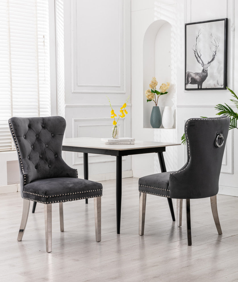 Home Beyond Tufted Velvet Wingback Dining Chairs Set of 2, Gray