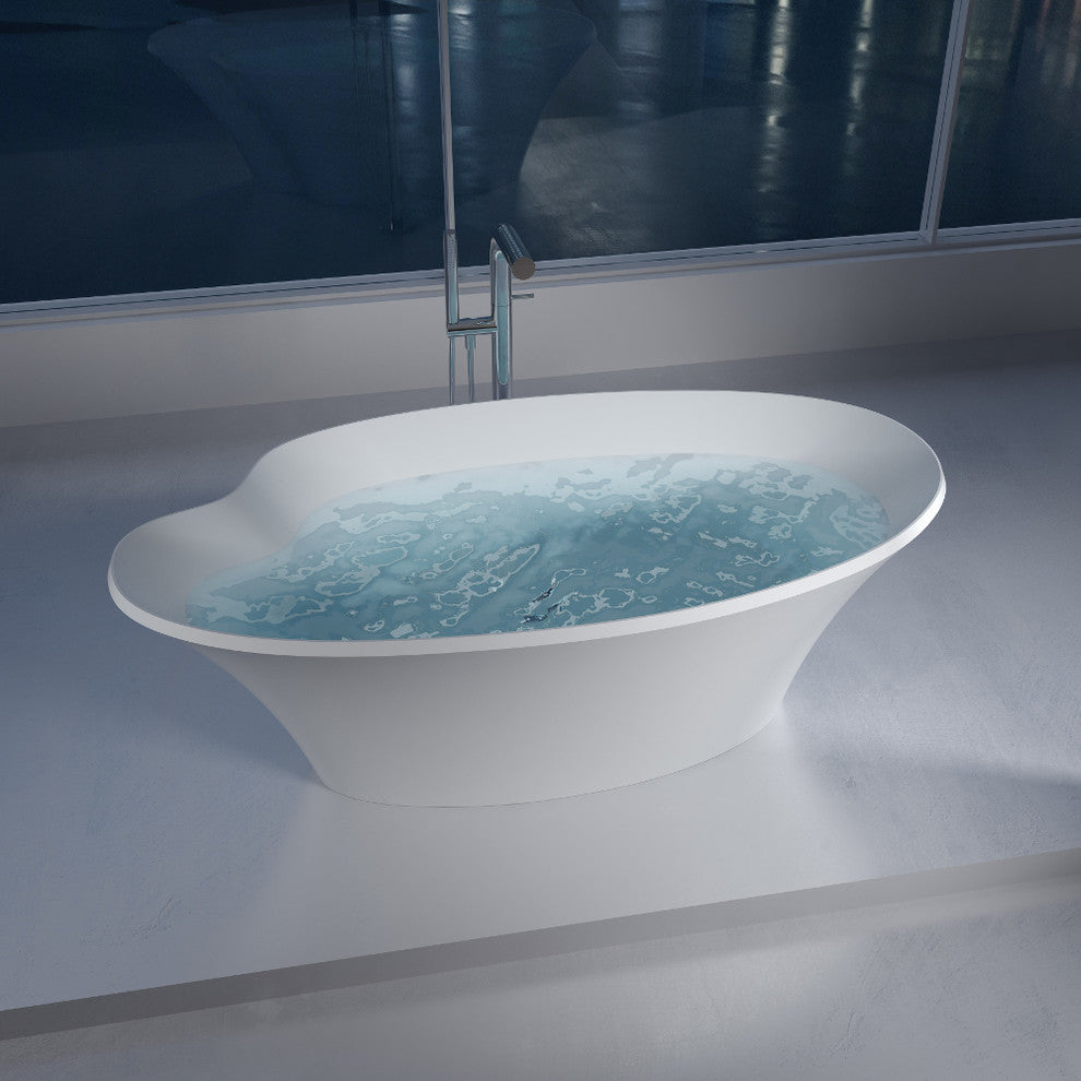 70" Polystone Pond Free-Standing Bathtub, Matte White, No Faucet