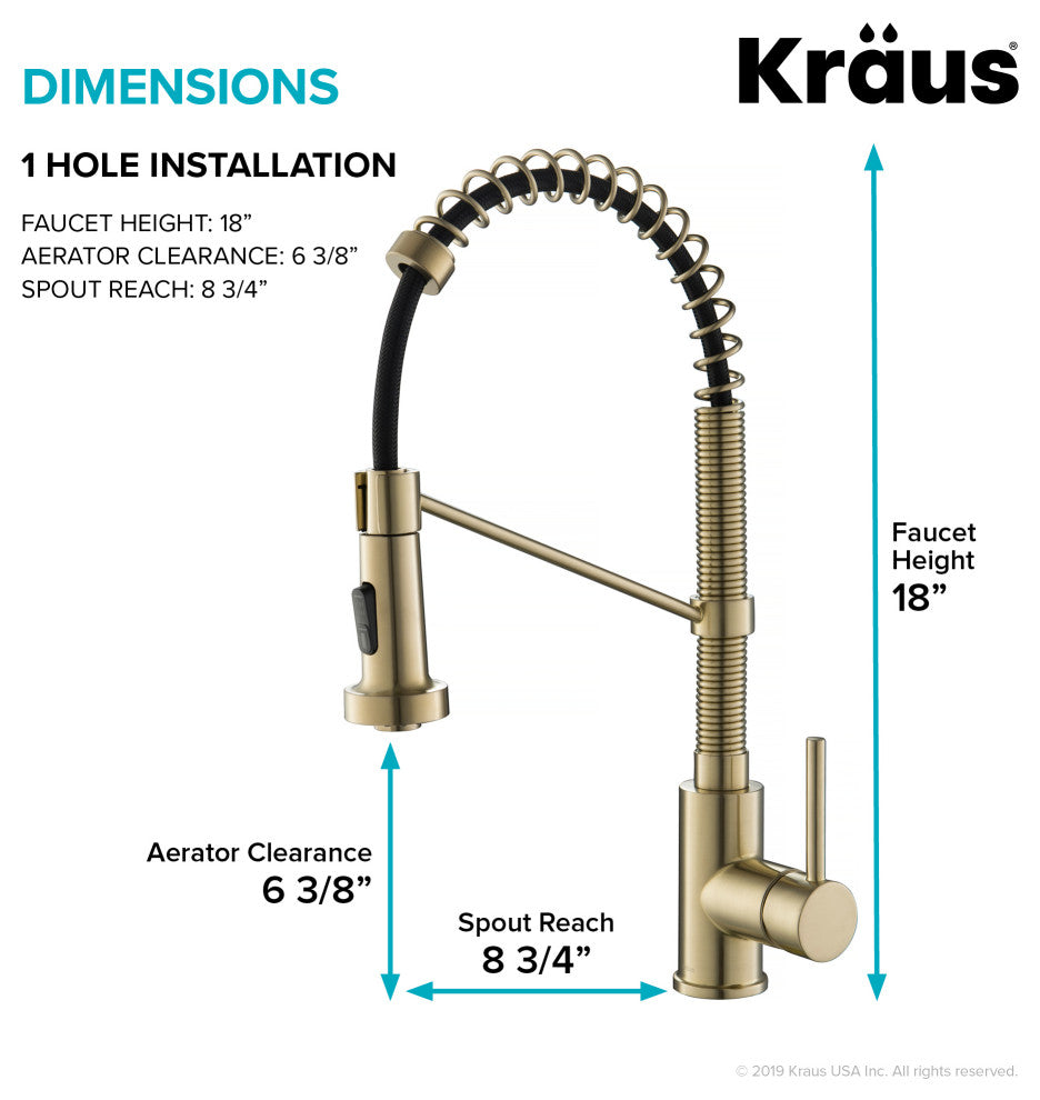 Bolden Commercial Style 2-Function Pull-Down 1-Handle 1-Hole Kitchen Faucet, Brushed Gold