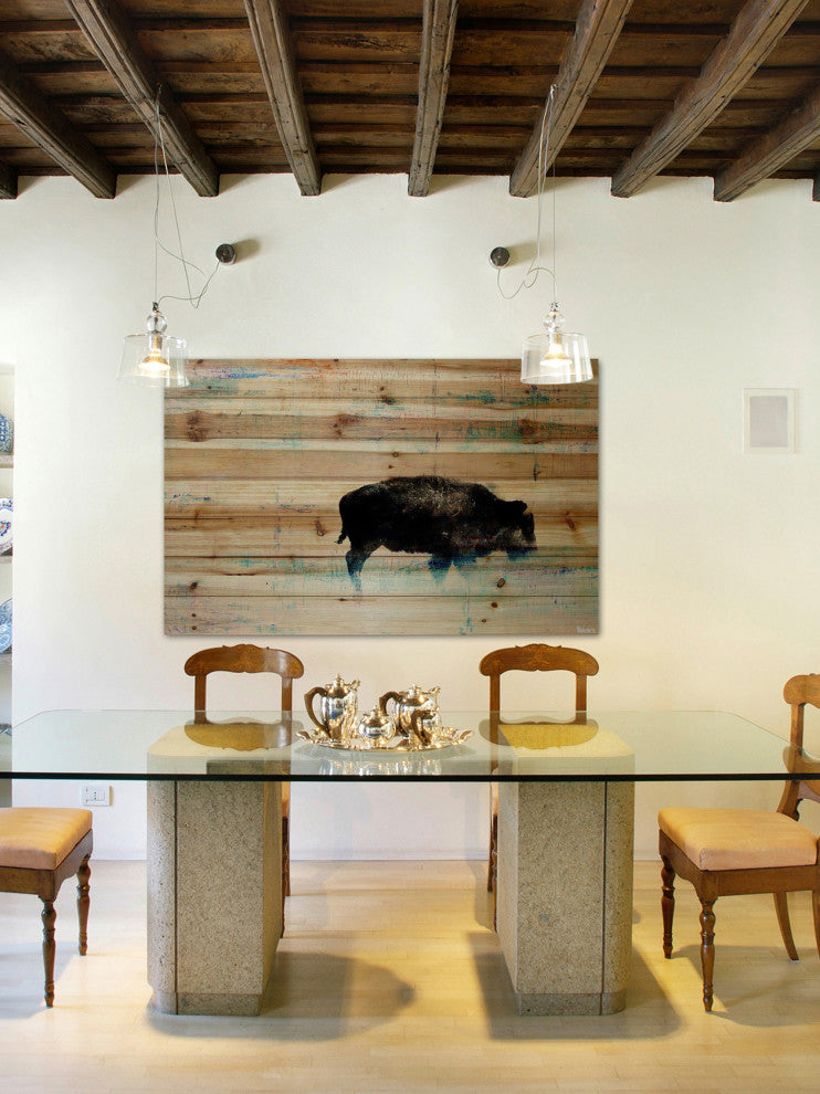 "The Buffalo Knows" Painting Print on Natural Pine Wood, 45"x30"
