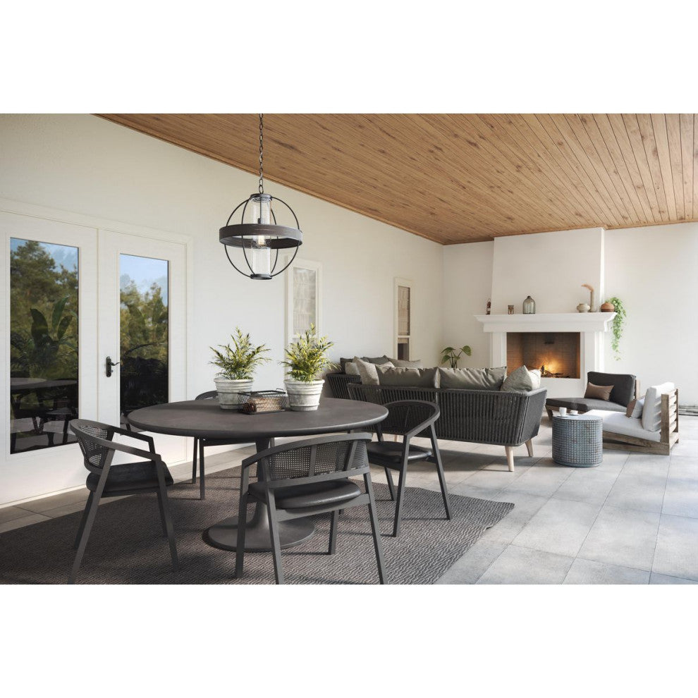 Terrace 1-Light Matte Black Seeded Glass Global Outdoor Hanging Light