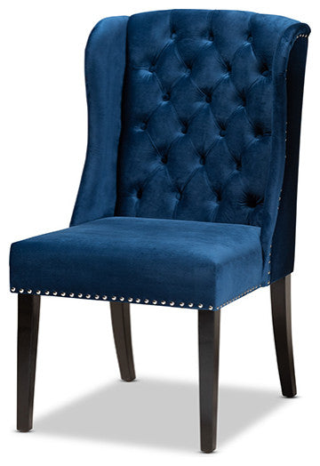 Cassondrah Contemporary Glam Velvet Wingback Dining Chair, Navy Blue/Dark Brown