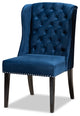 Cassondrah Contemporary Glam Velvet Wingback Dining Chair, Navy Blue/Dark Brown