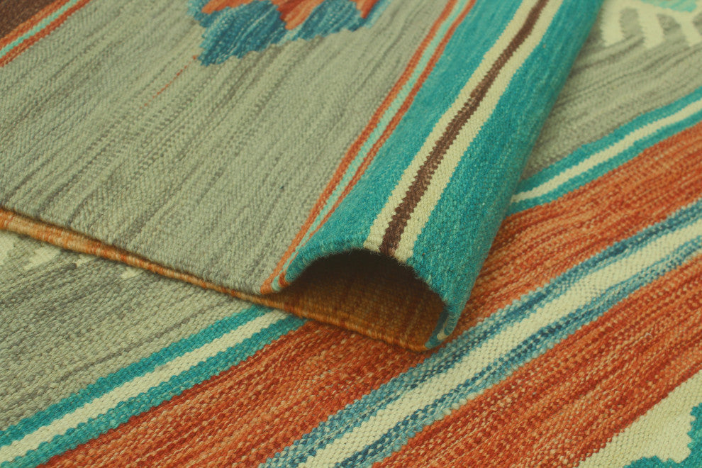 Winchester Kilim Chaimae Orange/Blue Rug, 3'10x6'9