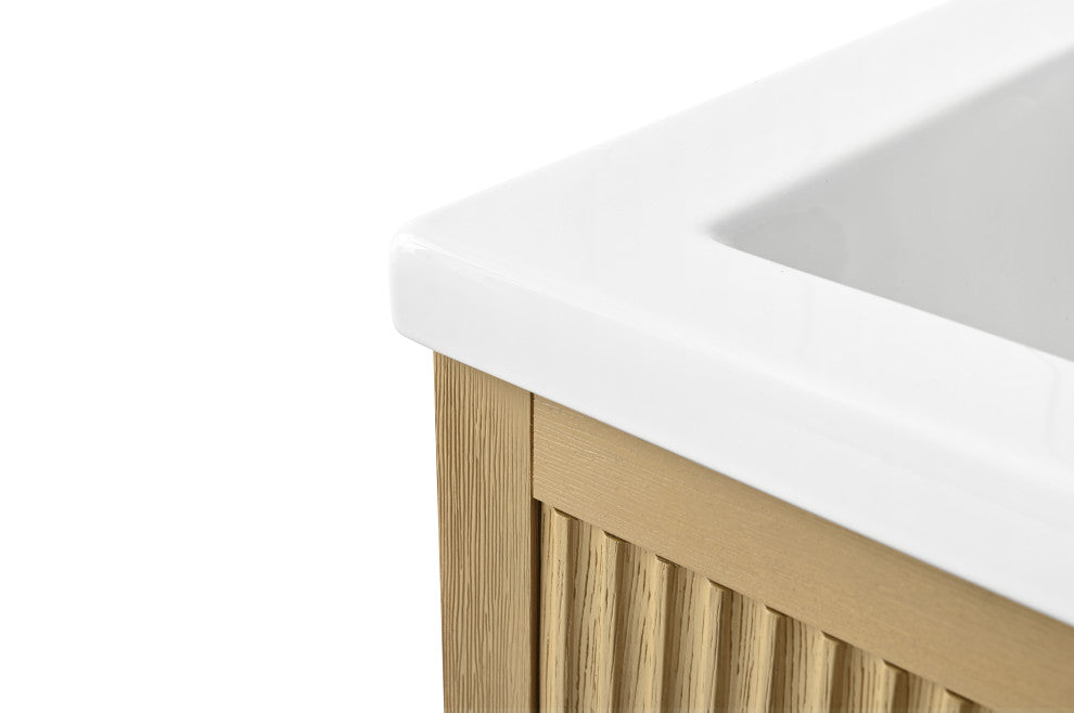 Vanity Art Freestanding Vanity, Natural Oak, 20", Single Sink, Golden Brushed