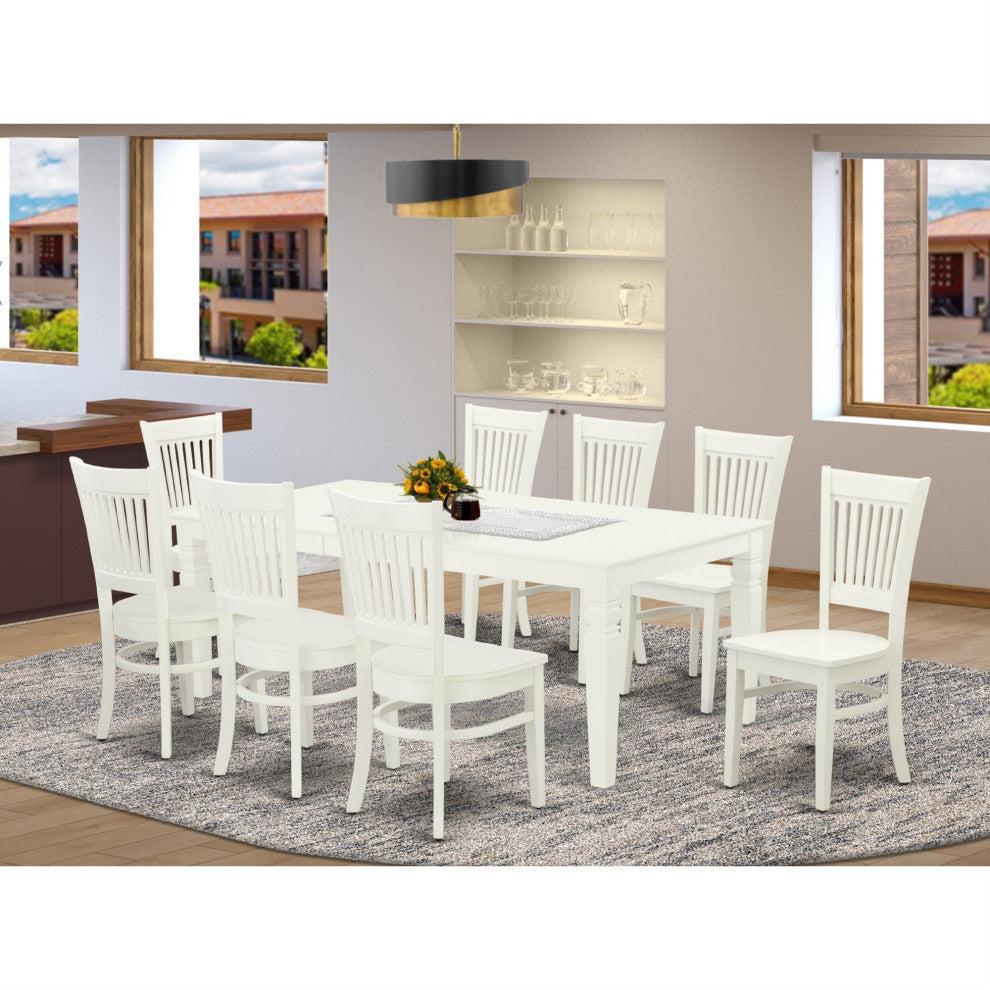 9-Piece Set, 8Chair With Slatted Back and Wooden Seat-A Table, Linen White