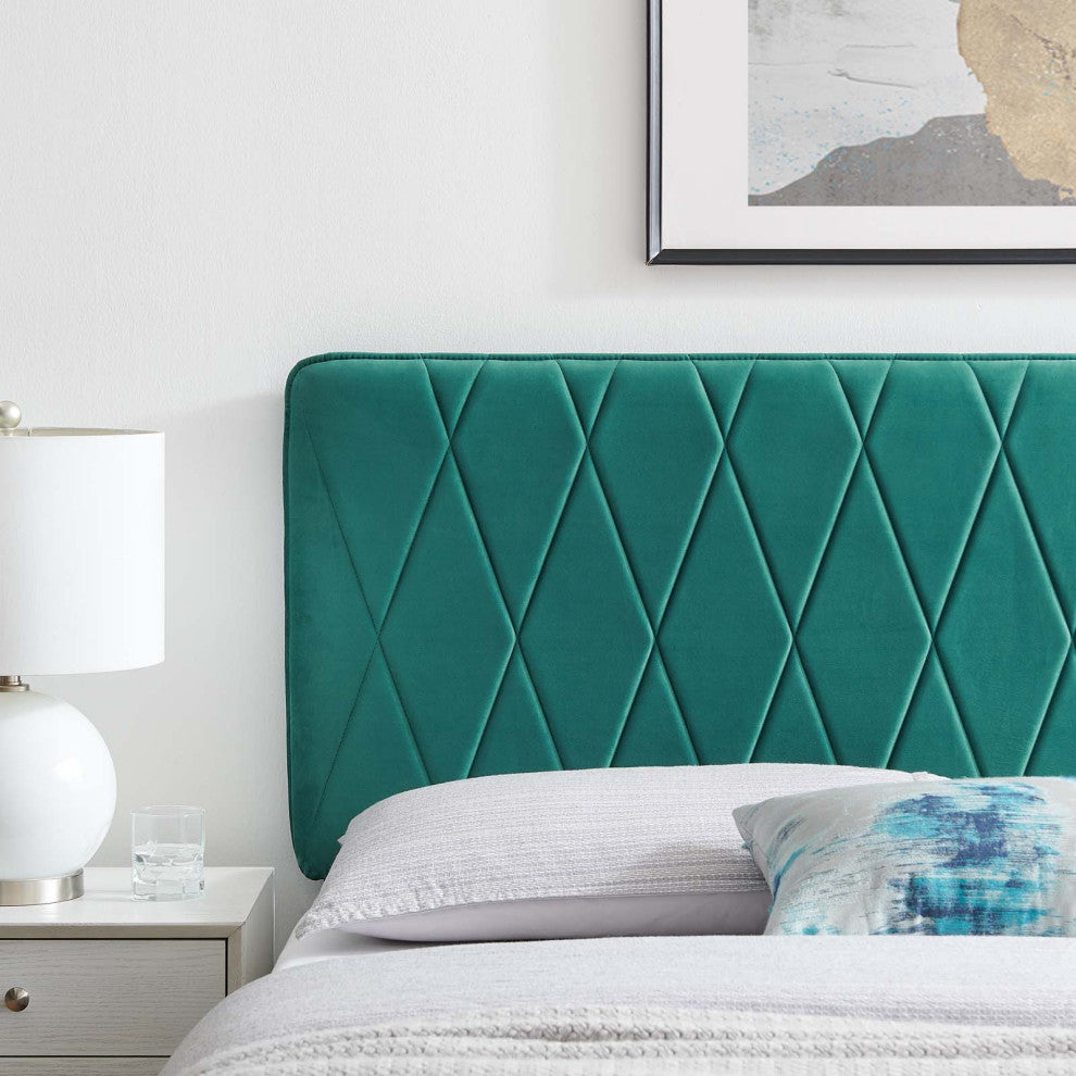 Headboard, Full Queen Size, Velvet, Teal Blue, Modern Contemporary, Bedroom