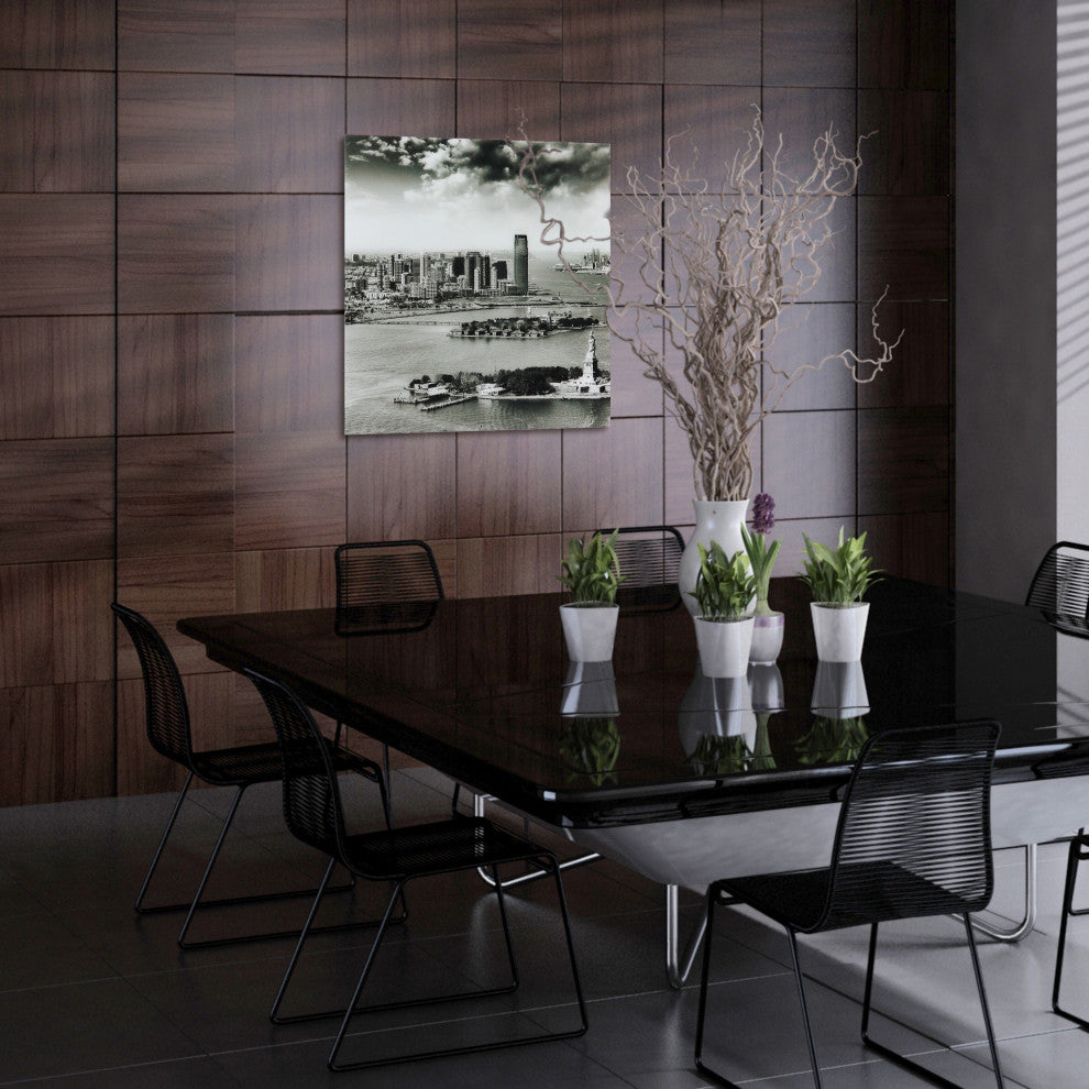 New York Skyline A Square Wall Art on Frameless Free Floating Tempered Glass