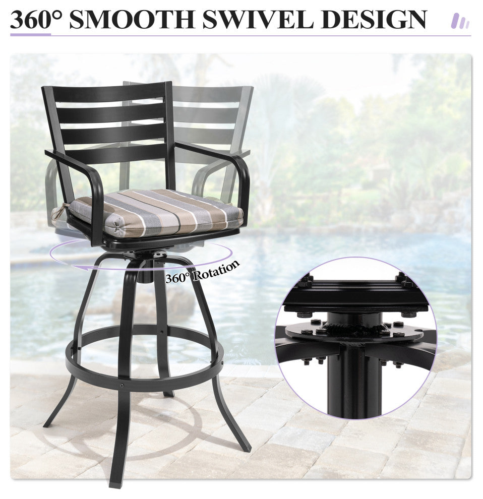 2PCS Patio Bar Stools Set Cast Aluminum Swivel with Sunbrella Seat Cushion, Mila
