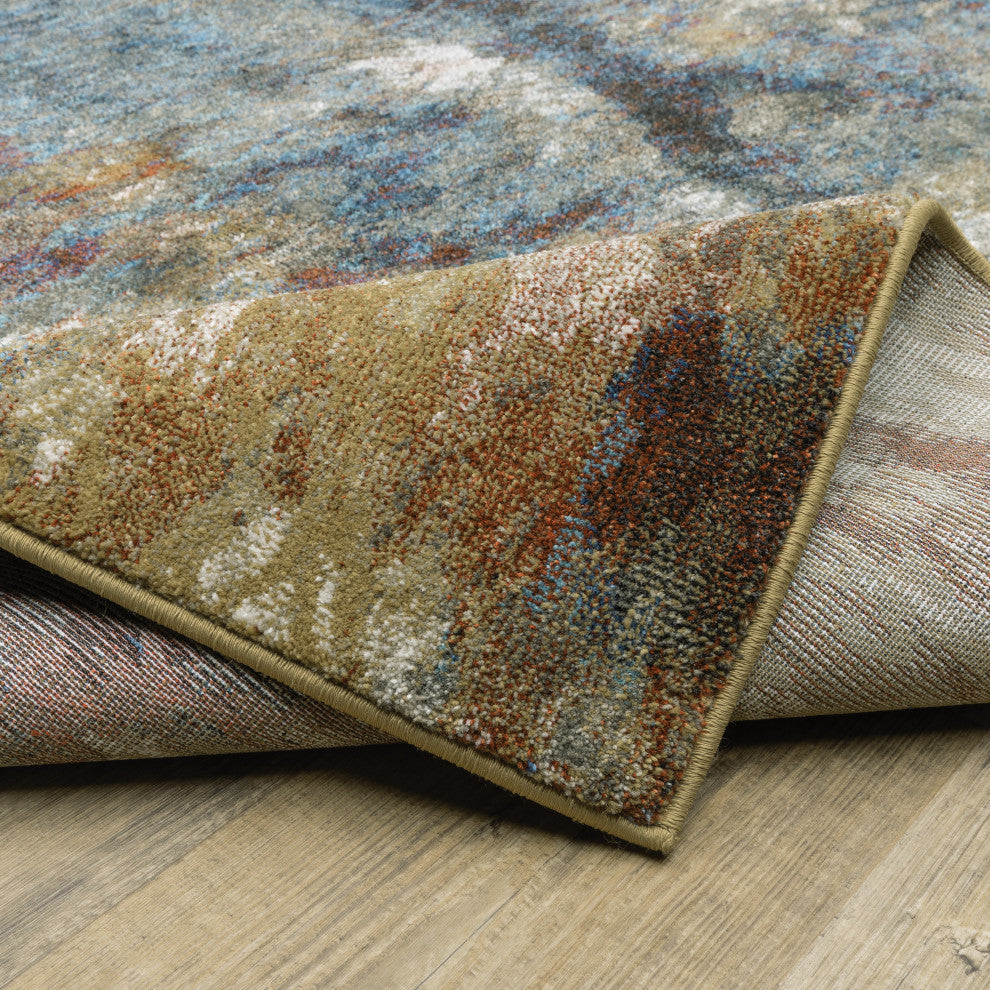 Vander Imperial Blue/Gold Power-Loomed Area Rug, 9'10"x12'10"