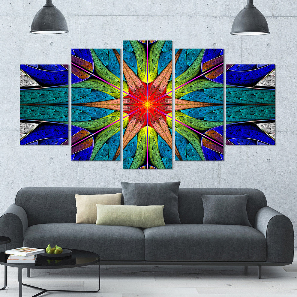 Budding Fractal Colorful Flower, Abstract Canvas Art Print, 60"x32", 5 Panels