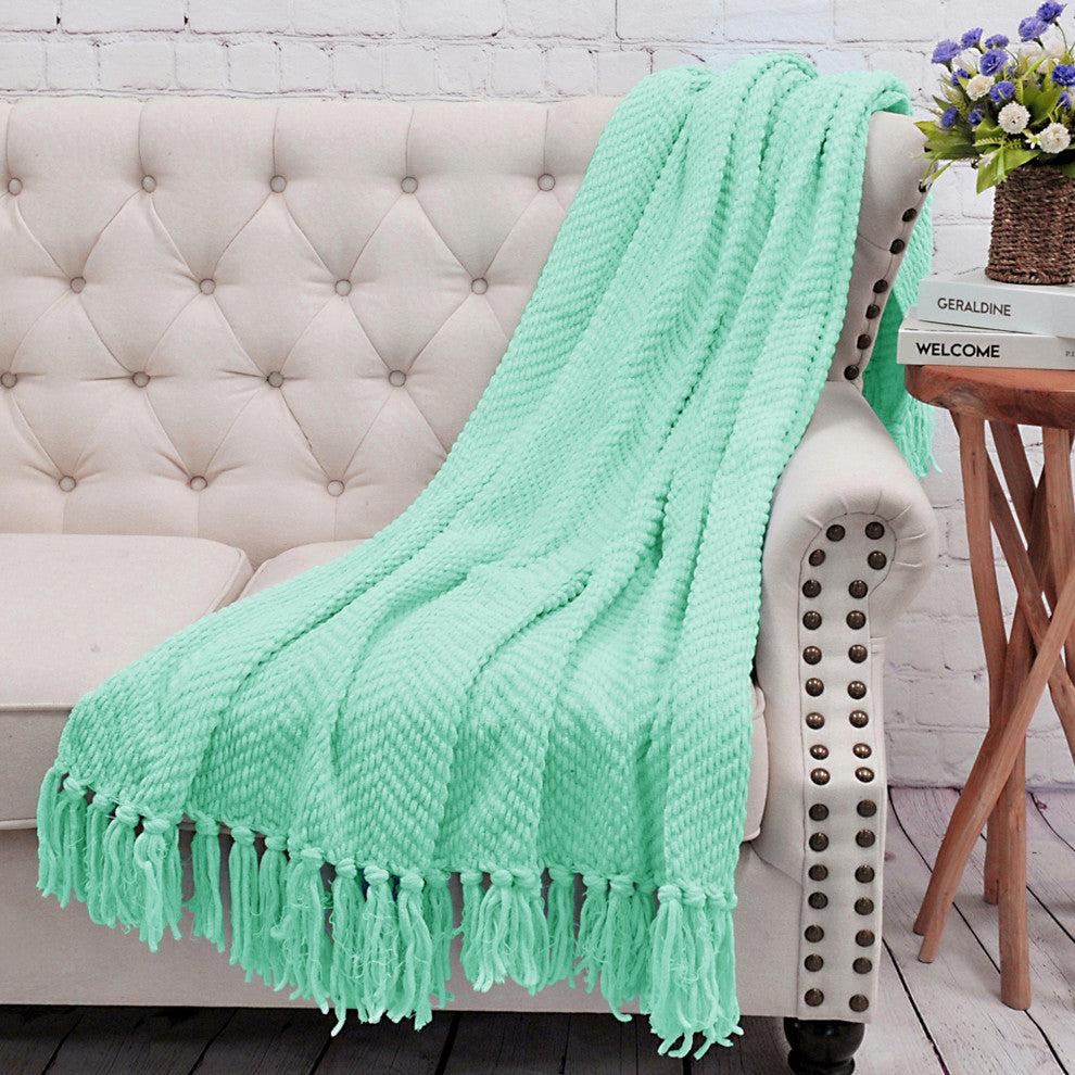 Tweed Knitted Throw Blanket, Bay, 50"x60"