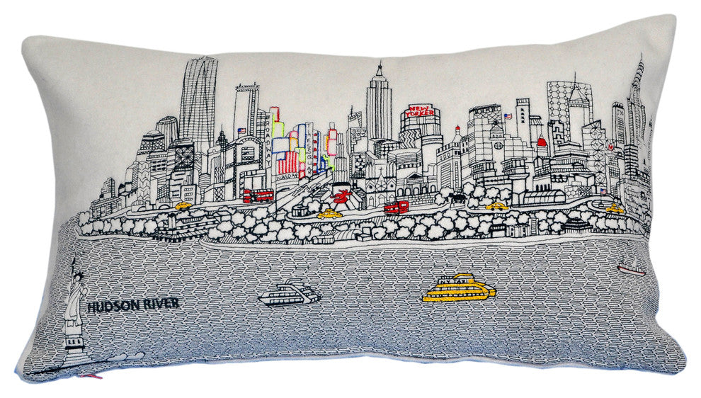 Beyond Cushions New York City Daytime Skyline Prince Size Embroidered Pillow