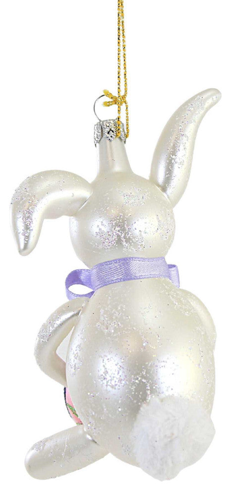 De Carlini Bunny With Pink Egg Glass Ornament Easter Spring Decorate A5462p