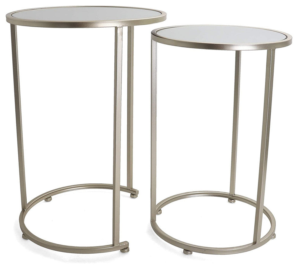 Nesting Round Accent Tables - Gold and Mirrored Metal Side Tables