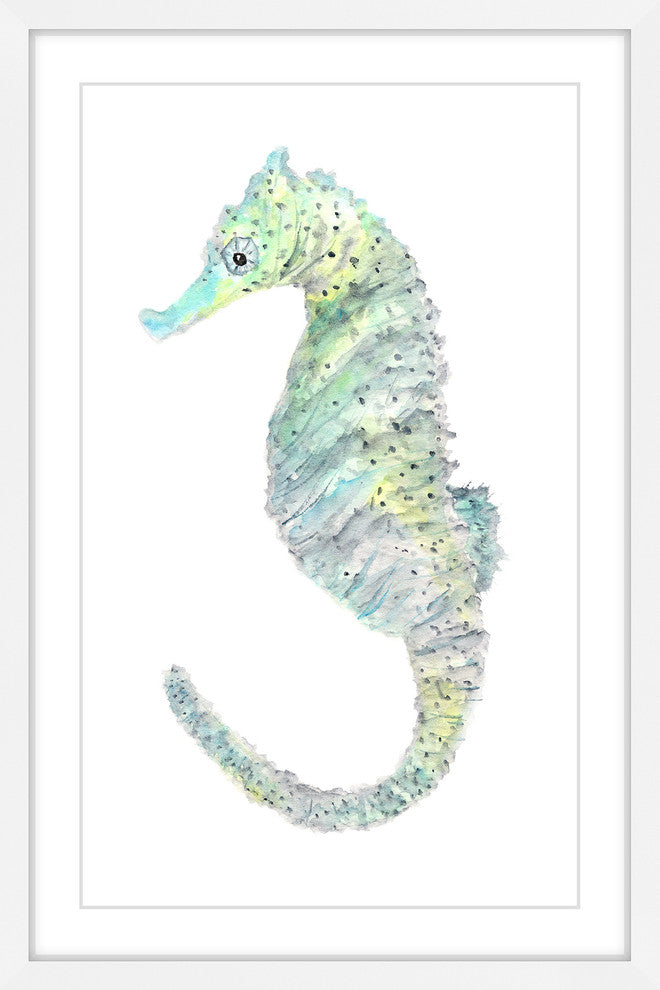 Marmont Hill, "Teal Seahorse" by Thimble Sparrow Framed Painting Print, 12x18