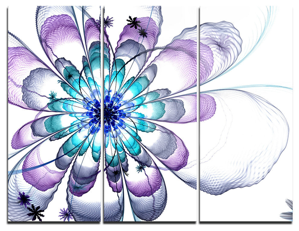 "Fractal Flower Light Blue" Digital Metal Wall Art, 3 Panels, 36"x28"
