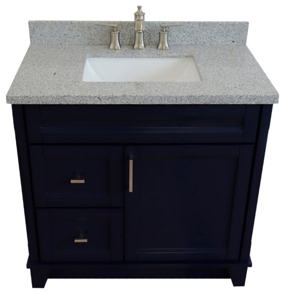 37" Single Sink Vanity, Blue Finish With Gray Granite