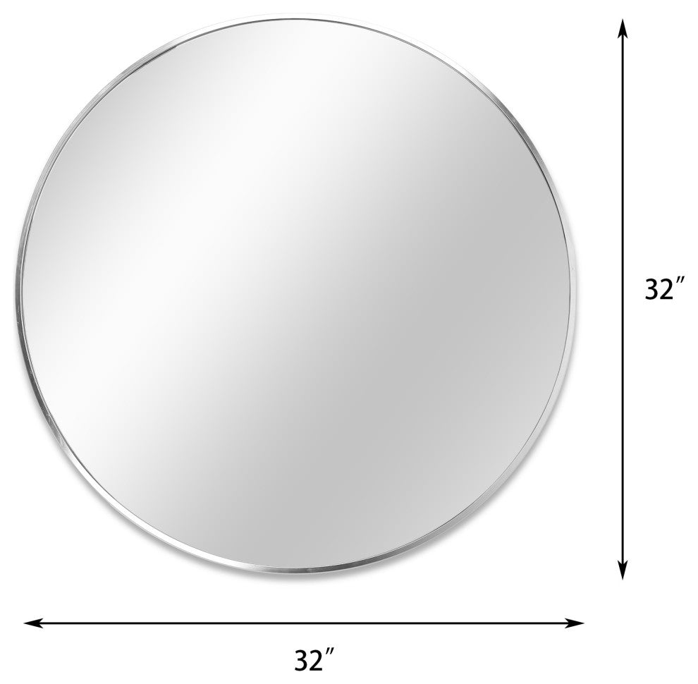 Round Aluminium Framed Wall Mounted Mirror, Silver, 32"