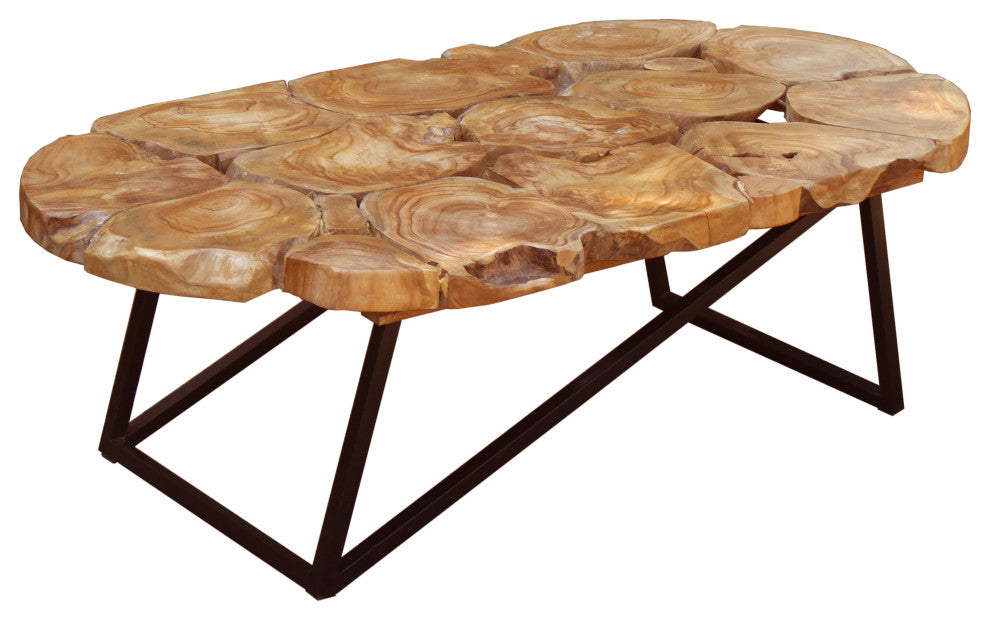 Rustic Recycled Teak Wood Ampyang Oval Coffee Table