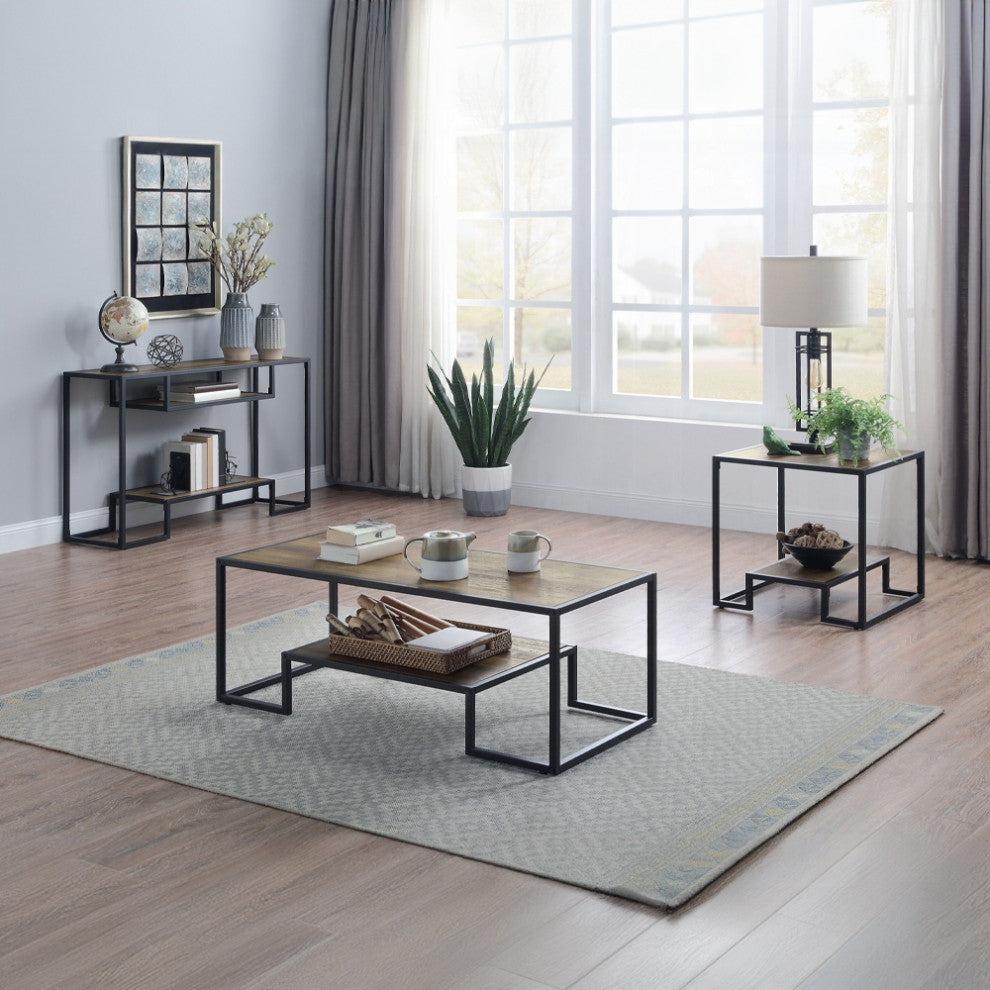 ACME Idella Coffee Table, Rustic Oak and Black