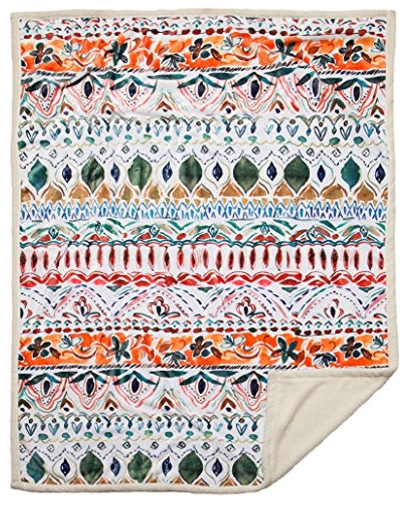 Large Extra Plush Sherpa Throw Blanket 68X54, Boho Stripe