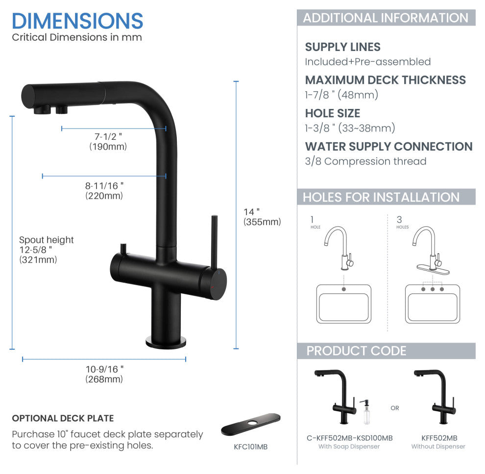 Circular 2-in-1 Water Filter Kitchen Pull Out Faucet, Matte Black