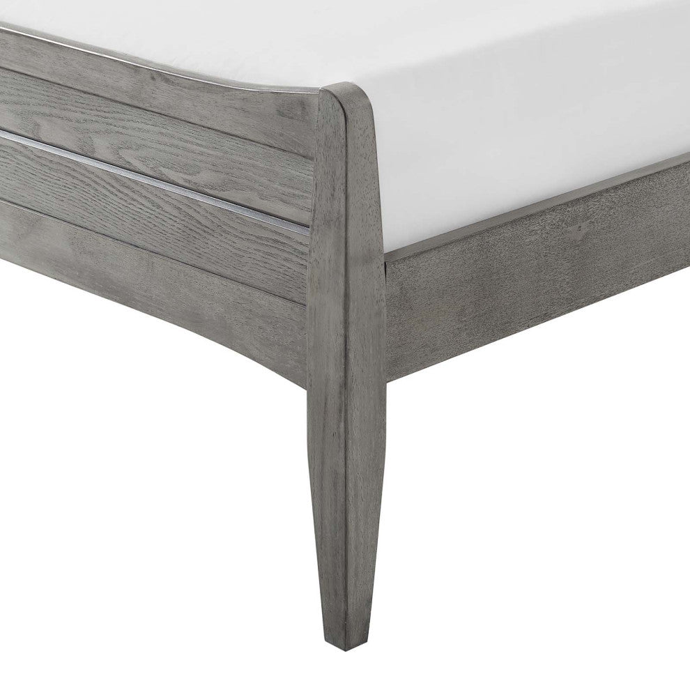 Platform Bed Frame, Full Size, Wood, Gray, Modern Farmhouse, Bedroom