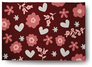 Flowery Love Valentines Chenille Rug, Red, 5'x7'