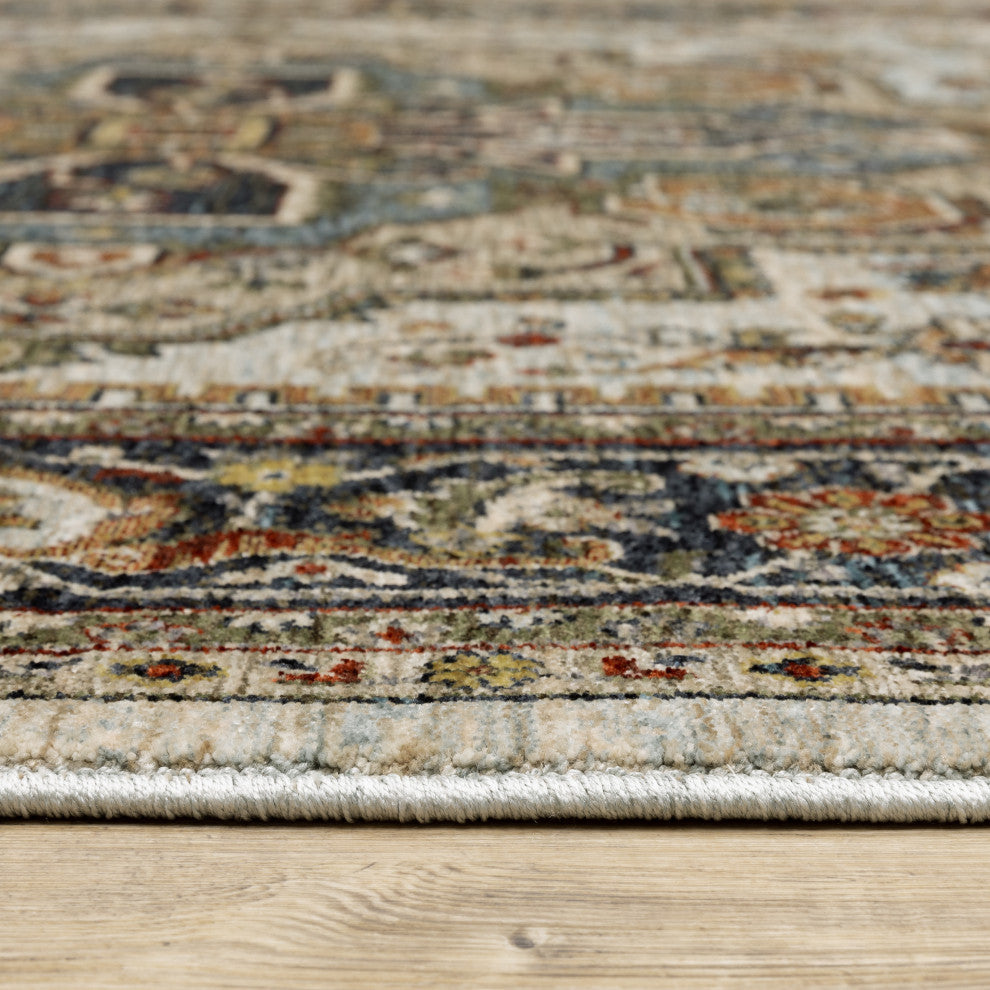 Augustus Center Medallion Indoor Area Rug, Beige, 5'3"x7'6"