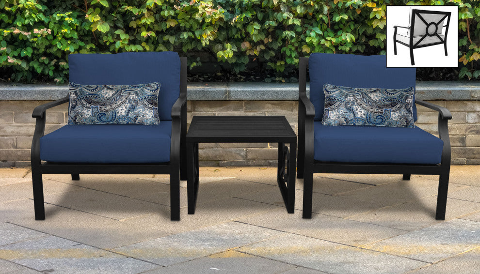 kathy ireland Madison Ave. 3 Piece Aluminum Patio Furniture Set 03a, Midnight