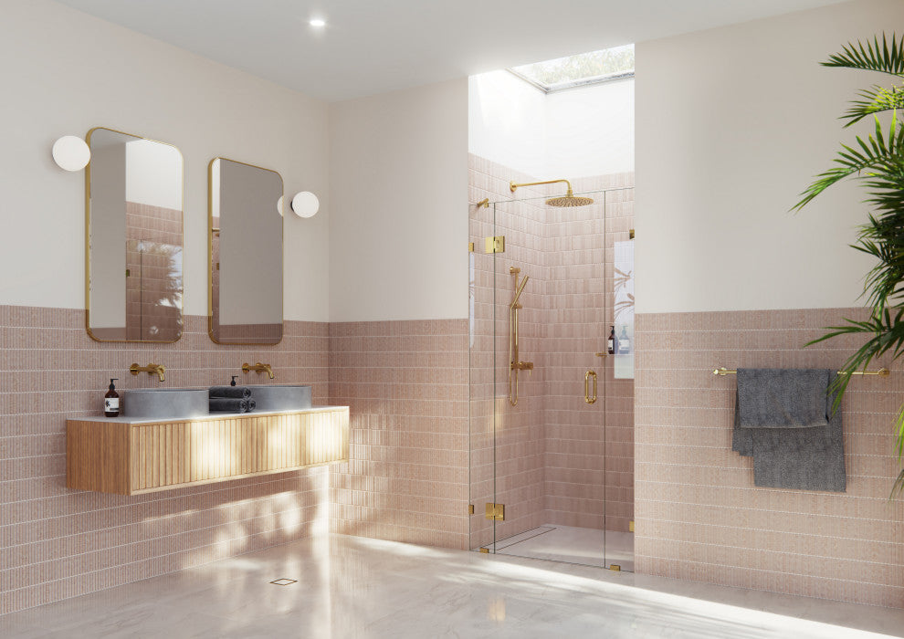 40"Wx78"H Frameless 3 Panel Inline Shower Door, Polished Brass